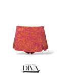 Pink and orange abstract zebra print mini skort with high-waisted fit and flared silhouette