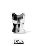 Black and white graphic body print top with sleeveless fitted silhouette for concert and birthday outfits.