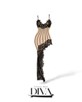 Corset lace panel maxi dress with fitted silhouette and lace trim