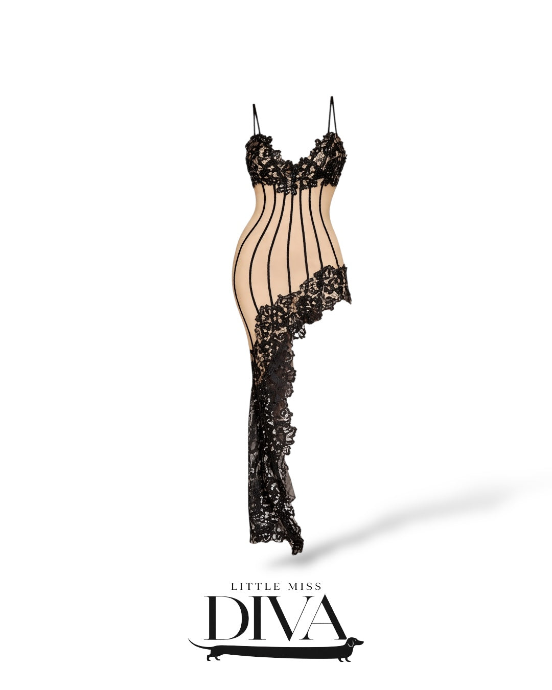 Corset lace panel maxi dress with fitted silhouette and lace trim