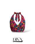 Multicolor leopard print halter top with tie-neck design and plunging neckline