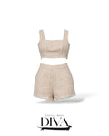 Plaid two-piece set with cropped top and high-waisted shorts