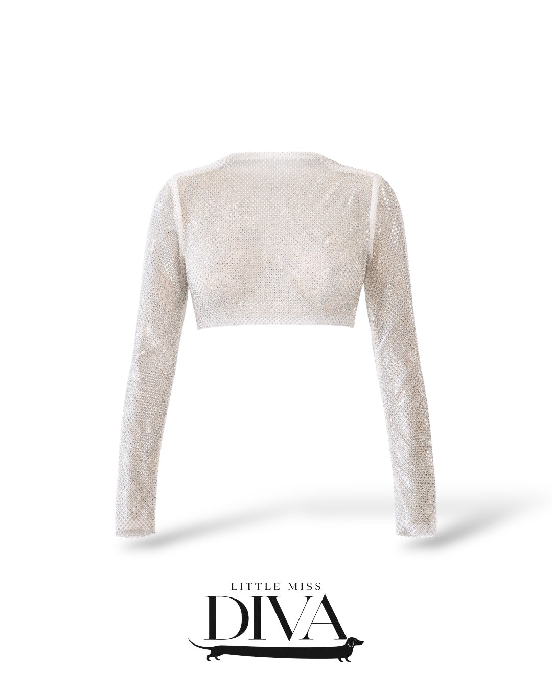 White mesh long sleeve top with subtle sparkle detailing

