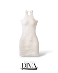 White textured racerback mini dress with fitted silhouette