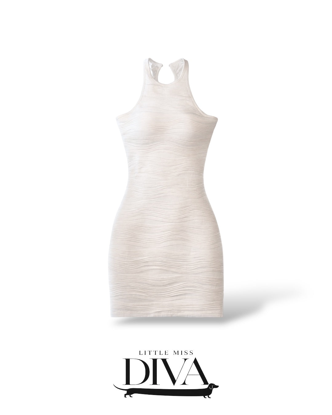 White textured racerback mini dress with fitted silhouette
